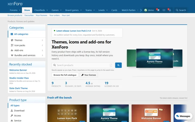 Emporium on the live demo board