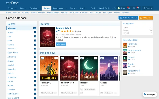 GameHub on the live demo board