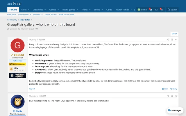 GroupFlair on the live demo board