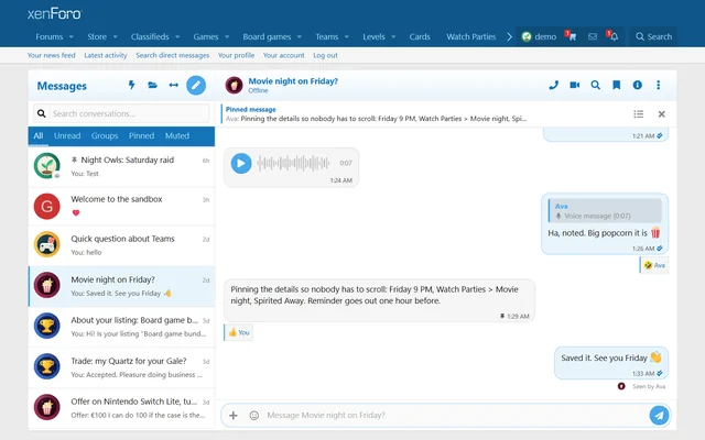 Immersive Messenger on the live demo board